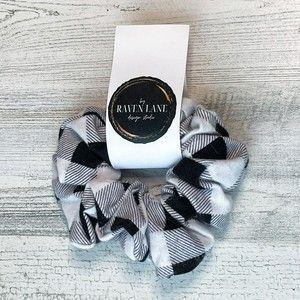 White Buffalo Flannel Scrunchie | Big Scrunchies Fashion Hair Ties Small Volume